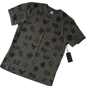 NWT Vintage Genes Black Men's Graphic tee - patriotic logos size large- olive